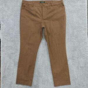 Lauren Ralph Lauren Brown Houndstooth Plaid Pants Size 16 Stretch Classic Casual